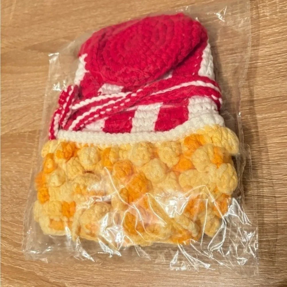 Handmade Crochet Popcorn Bag Knit Shoulder Purse‎ Red White Yellow Unique Gift